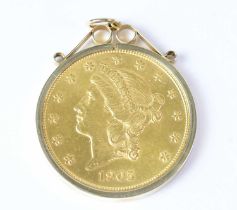 A United States of America Liberty head gold $20 dated 1905, double eagle, San Francisco mint, on
