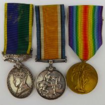 A group of three WWI medals, comprising British War and Victory Medals awarded to 202407 Pte J.