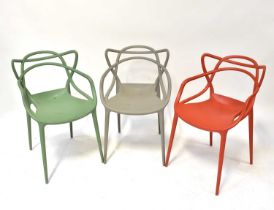 KARTELL; three 'Masters' chairs in red, grey and green (3).