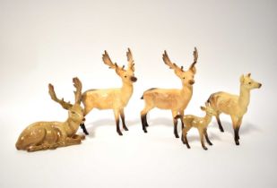 BESWICK; five figures of deer, comprising three stags, one doe, and one calf (5). Condition