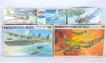 HASEJAWA; five scale model aeroplane kits, comprising 'P-51D Mustang', 'P-40N Warhawk', '