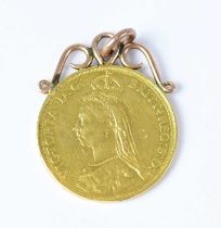 A Victorian double sovereign, 1887, on yellow metal pendant mount. Condition Report: Approx. 17.5g
