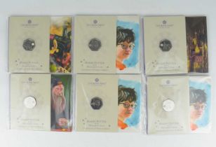 ROYAL MINT; six 'Harry Potter and the Philosopher's Stone: Celebrating 25 Years of Magic' 50p coin