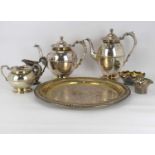 A four-piece silver plated tea and coffee set, comprising coffee pot, height 25.5cm, teapot, milk