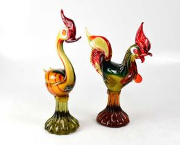 Two Murano style glass birds, by The Venetian Glass Co., height 35cm and 32cm (2).