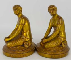 A pair of early 20th century bronze painted bookends, marked 'Jeanne d'Arc', depicting a lady