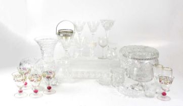 A large quantity of crystal, cut glass and moulded glass, including a Mappin & Webb boxed set of six