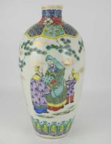 A modern Chinese porcelain vase of baluster form decorated with figures in exterior scene, with