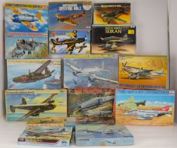 Sixteen various scale model aeroplane kits, to include Revell 'Henschel HS126', 'P-40B/C Warhawk',