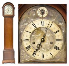 PEARCE & SONS, LEEDS; a mahogany cased grandmother clock with domed top, the silvered patterned dial