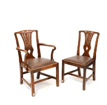 Six Georgian-style splat back dining chairs (5+1), on square legs with drop-in seats (6).