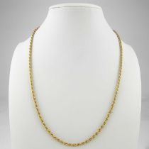 A 9ct gold ropetwist necklace with ring clasp, length 44cm, approx. 4.3g.