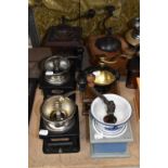 Fourteen various wooden and metal coffee grinders, some vintage, others from Whittard of Chelsea.