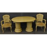 A reproduction cream painted dining suite comprising extending table, 130cm x 100cm and set of