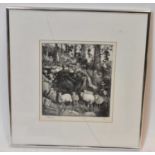 DMA; artist's proof 'Sheep against the Bank, Berth Fawr', dated 96, 22 x 19.5cm, framed (glass af).