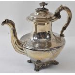 CHARLES FOX II; a good William IV hallmarked silver coffee pot with floral finial and engraved