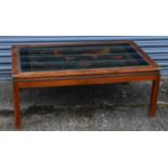 A reproduction rectangular brass mounted coffee table inset with map, height 114 x 73cm.