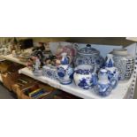 A large quantity of modern blue and white ceramics, and an Imari decorated plate, Royal Doulton Toby