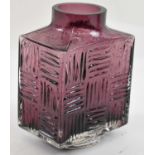 WHITEFRIARS; an aubergine Stitched Cube vase, height 15cm.