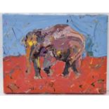 X PAUL RICHARDS (born 1949); oil on canvas, study of an elephant, signed and dated 2011 verso, 30