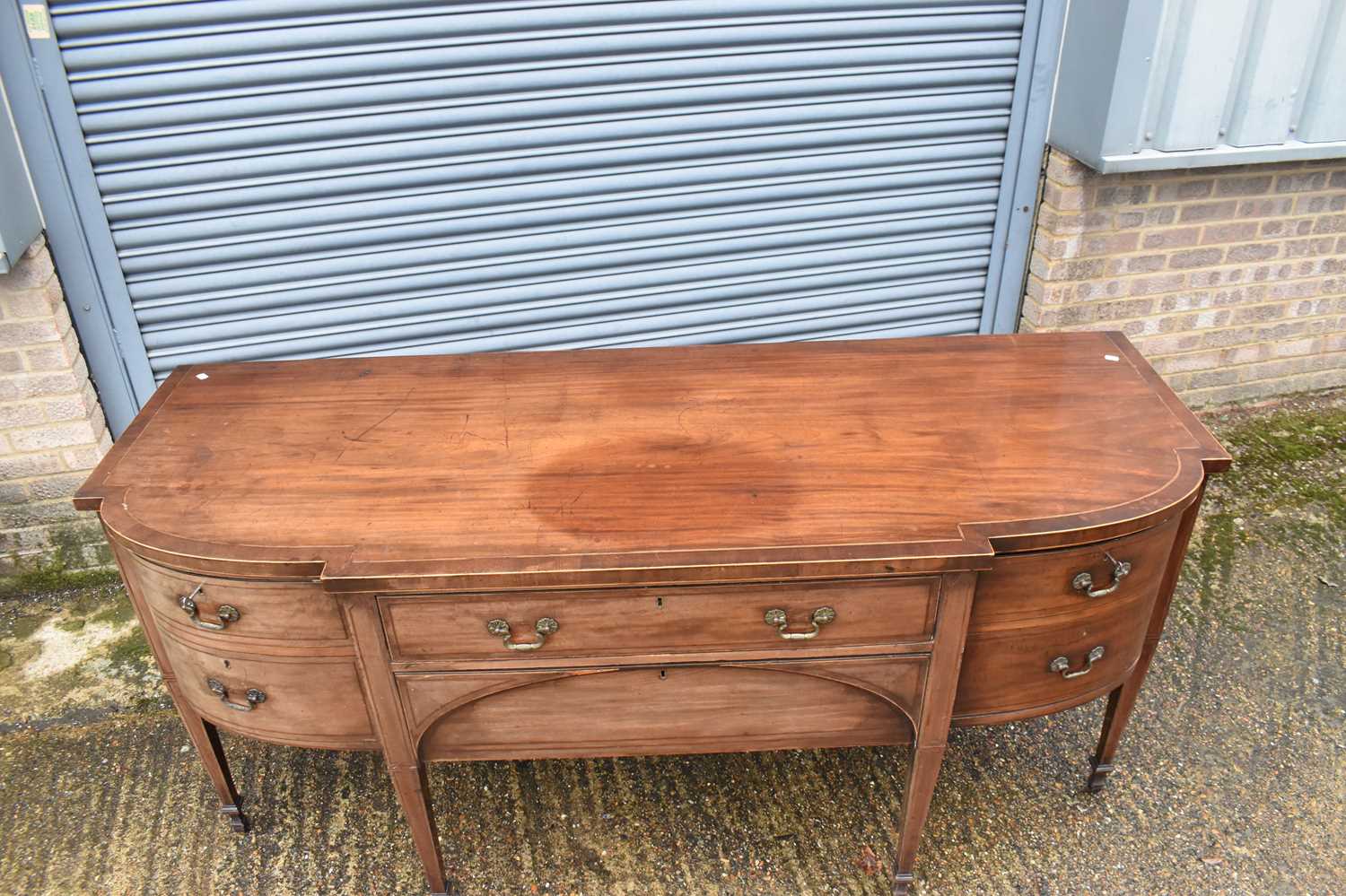 A large 19th century mahogany sideboard, the crossbanded and boxwood strung top above two central - Image 4 of 5