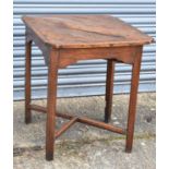 A 18th century oak triangular drop-leaf corner table on square gateleg supports, 60 x 60cm when