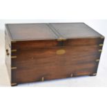 A reproduction mahogany military style chest, with twin hinged lid and brass carrying handles, width