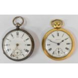 A Victorian hallmarked silver open face pocket watch with white enamel dial, Chester 1882, and an