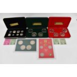 A 1980 Isle of Man sterling silver decimal cased coin set, with four other cupronickel diamond