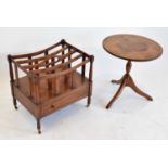 A reproduction yew wood Canterbury and a tripod occasional table (2).