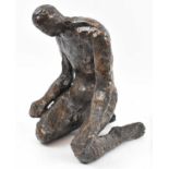 X RICHARD ROBBINS (1927-2009); bronze kneeling male figure, signed under right leg, height 25cm.