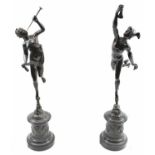 AFTER GIAMBOLOGNA; a pair of bronze figures of Mercury and Fortuna, each raised on turned slate