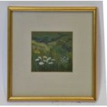 UNATTRIBUTED; needlework depicting daisies and grasses, inscription verso 'Jenny Davies', 10 x 10.