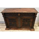 A Victorian carved oak sideboard with one long drawer above cupboard doors, height 90cm, width