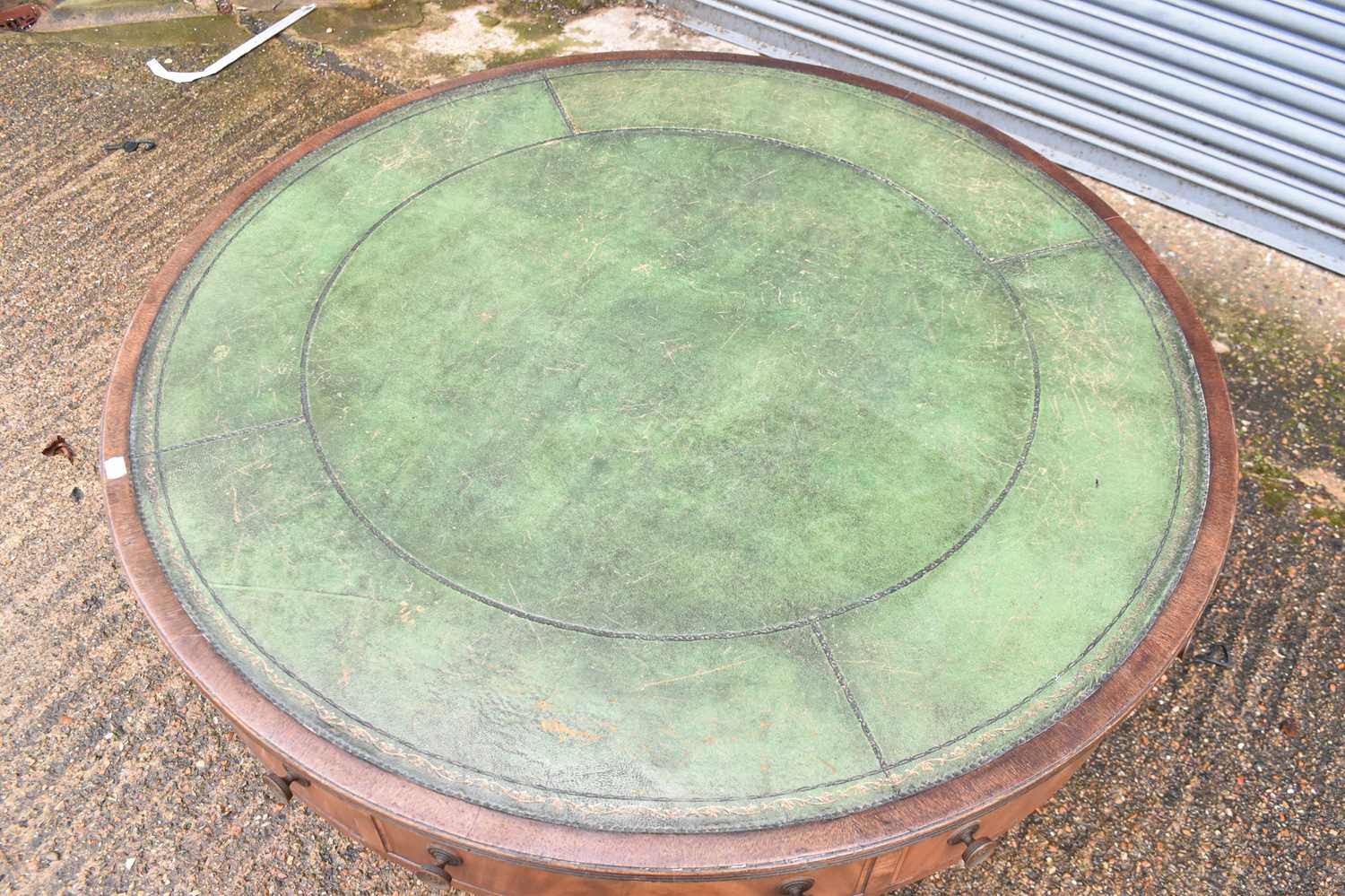 A Regency style mahogany drum-top library table, with green leather inset above crossbanded - Image 2 of 3