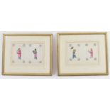 Four fine Chinese watercolours on rice paper of performing artists, largest 10.5 x 7cm, framed and