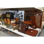 A mixed lot including items of rowing and cricket interest, a small framed mirror, Roberts radio,