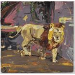 X PAUL RICHARDS (born 1949); oil on canvas, study of a lion, signed and dated 2011 verso, 40 x 40cm,