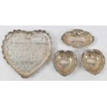 A Continental silver heart shaped dish with import marks for Sheffield 1900, approx 3ozt/95g, and