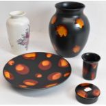 POOLE; a group of four items in 'Galaxy' pattern, comprising vase, height 24cm, charger, trinket