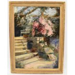 X MILA KENDALL; oil on board, a colourful garden scene, signed and inscribed 'Bukarest 1941', 68 x