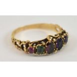 A 19th century yellow metal Regard ring set with gems, size P, approx 2.2g.