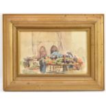 E NORA JONES; watercolour, 'The Marketplace, France, 1910', inscribed verso, 17.5 x 27cm, framed and