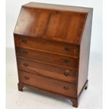 A reproduction yew wood four drawer bureau, width 73cm.