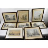 A set of six colour prints, views of London including Hyde Park, Westminster Abbey, Buckingham