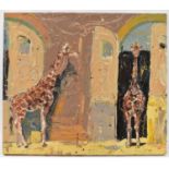 X PAUL RICHARDS (born 1949); large oil on canvas, study of giraffes, signed and dated 2010 verso, 66