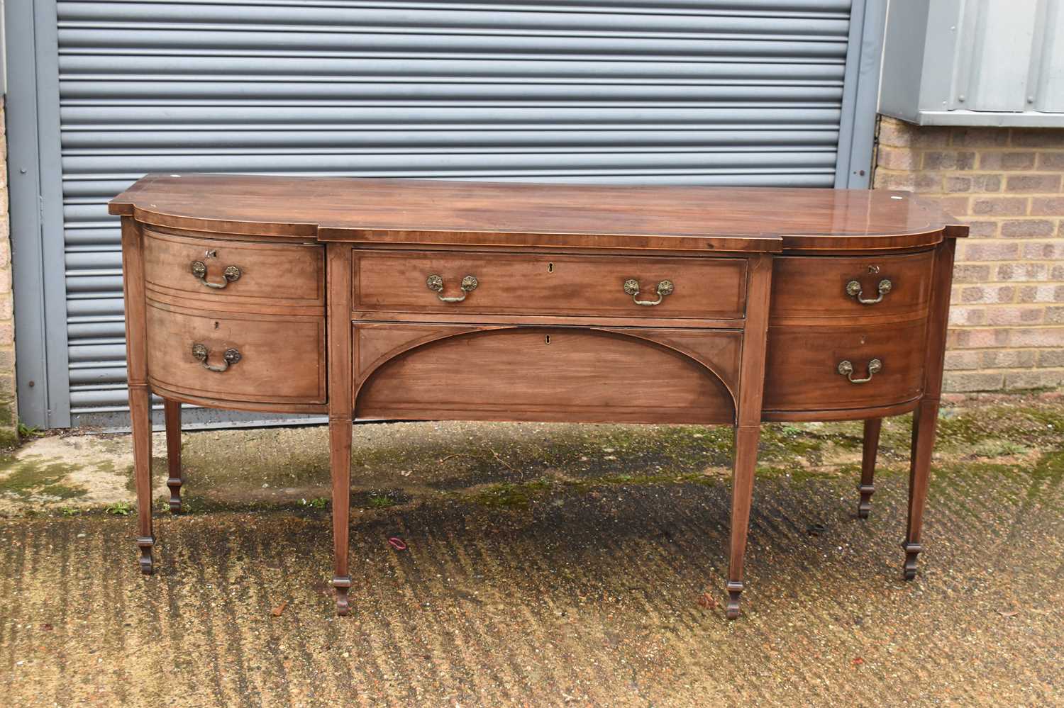 A large 19th century mahogany sideboard, the crossbanded and boxwood strung top above two central - Image 2 of 5