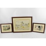 A print of children at the seaside, inscribed bottom left K.M. Blair, and a pair of Victorian