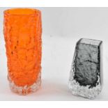 WHITEFRIARS; a tangerine Bark vase, height 19cm, and a pewter Coffin vase, height 12.5cm (2).