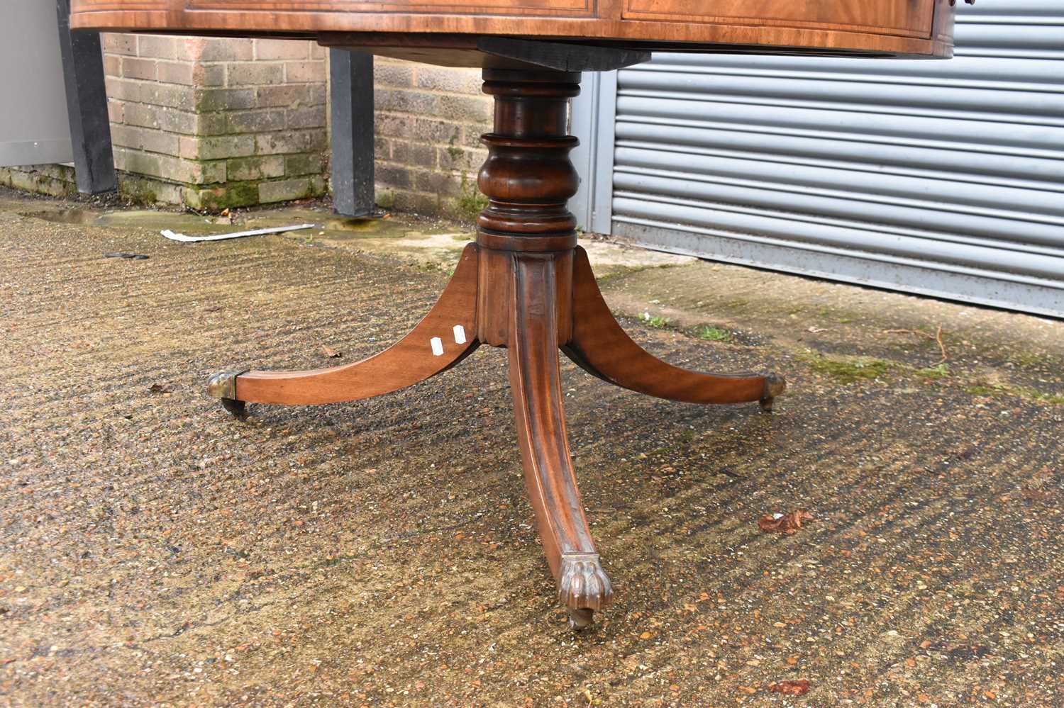 A Regency style mahogany drum-top library table, with green leather inset above crossbanded - Image 3 of 3